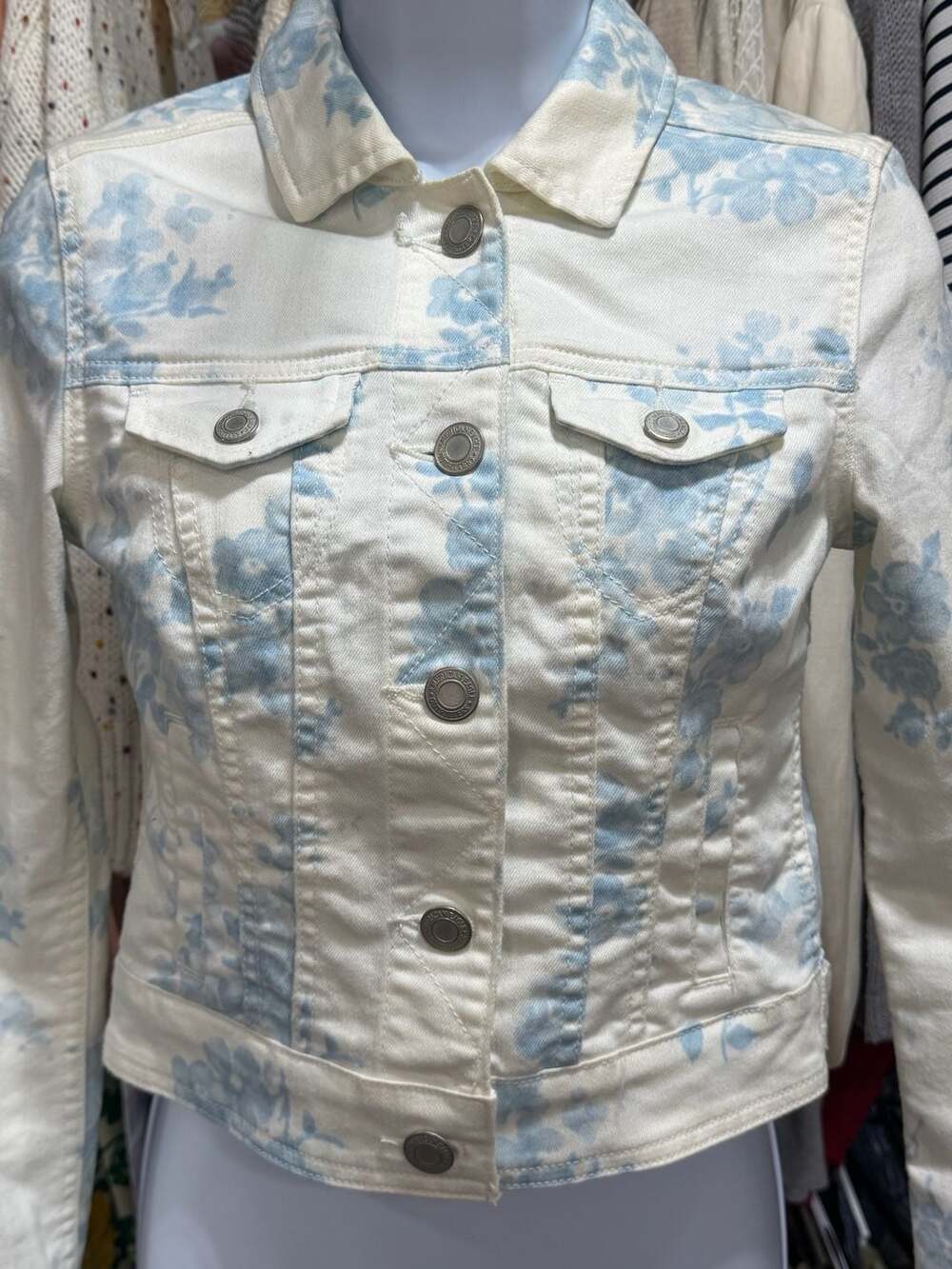 American Eagle Floral Denim Jacket Size Small